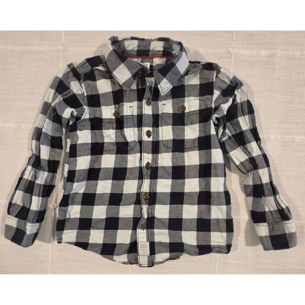 Carters Kids Black White Buffalo Plaid Flannel Button Down Shirt Size 6